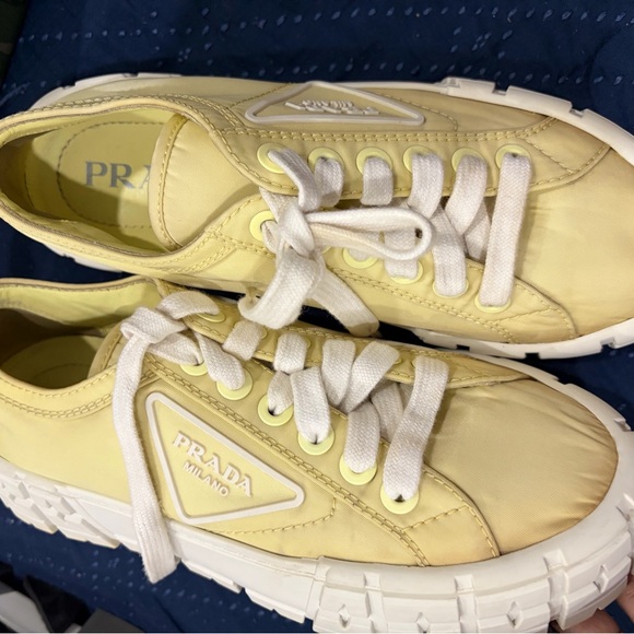 Prada Pale Yellow Low-Top Lace-Up Sneakers - Picture 2 of 3